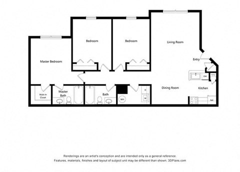 3 Bedroom Floor Plan at Vermillion Apartments, Houston, TX